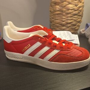 Adidas  Red and White Gazelle Sneakers 5 Men/6 Women